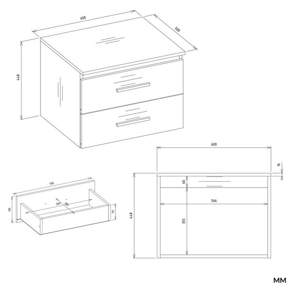 TP Living Závěsná skříňka pod umyvadlo s deskou Nel 2S 60 cm dub Artisan