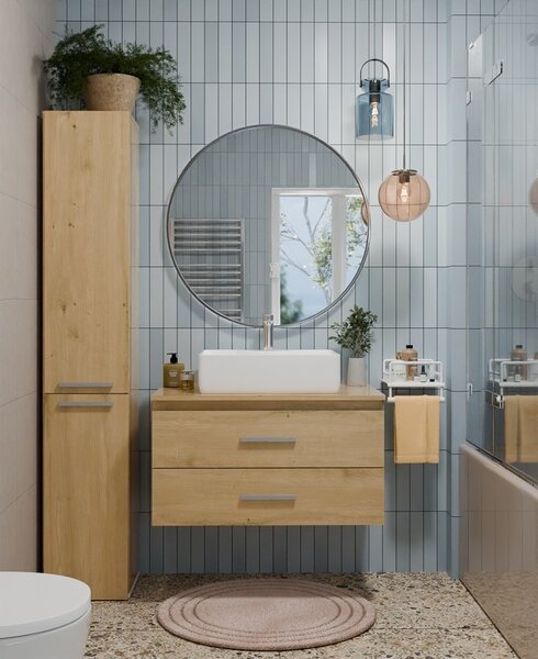 TP Living Závěsná skříňka s deskou a umyvadlem Nel 2S 80 cm dub Artisan