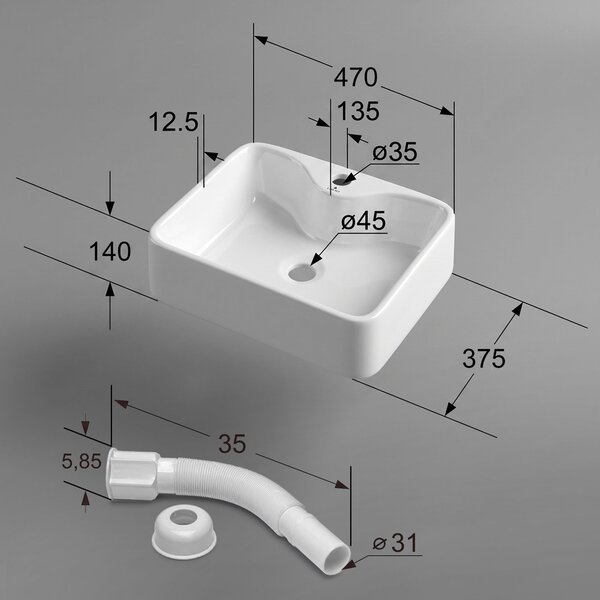 Ak furniture Keramické umyvadlo na desku Aura 47 cm lesklé bílé
