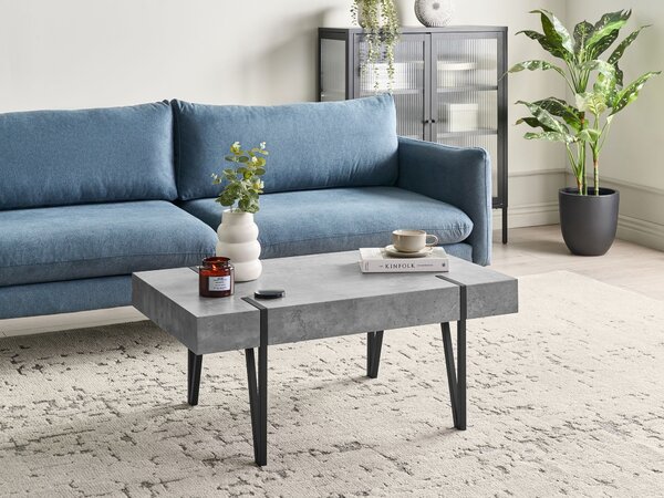 Konferenčný stolík imitácia betónu čierne kovové nohy 100 x 60 cm obdĺžnikový moderný industriálny štýl