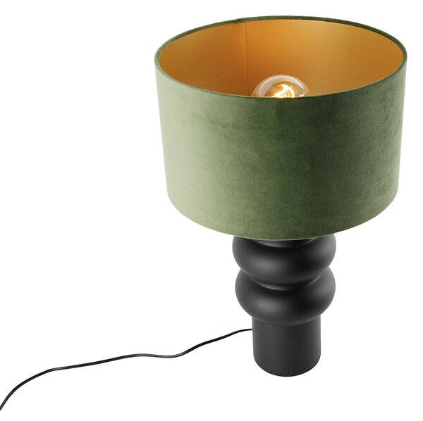 Dizajnová stolná lampa čierna zamatový tienidlo zelená so zlatom 35 cm - Alisia