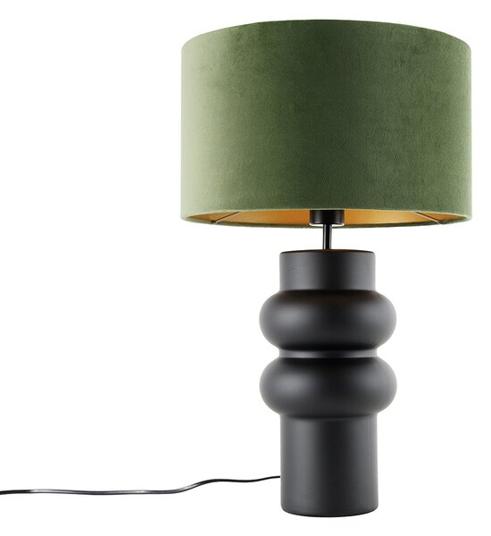 Dizajnová stolná lampa čierna zamatový tienidlo zelená so zlatom 35 cm - Alisia