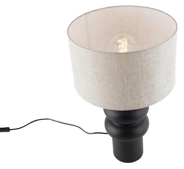 Dizajnová stolná lampa čierna s látkovým tienidlom svetlosivým 35 cm - Alisia