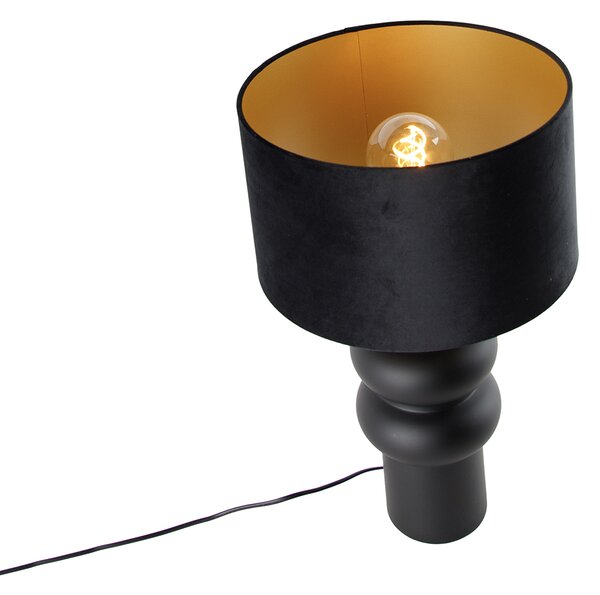 Dizajnová stolná lampa čierna s tienidlom z čierneho zamatu so zlatom 35 cm - Alisia