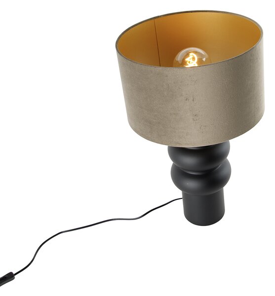 Dizajnová stolová lampa čierna zamatový tienidlo taupe so zlatom 35 cm - Alisia