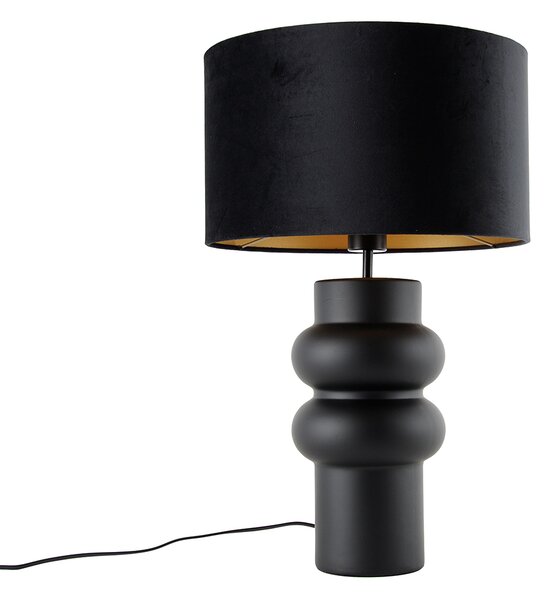 Dizajnová stolná lampa čierna s tienidlom z čierneho zamatu so zlatom 35 cm - Alisia