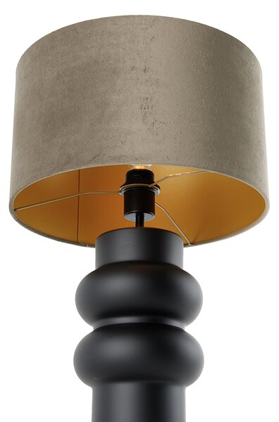 Dizajnová stolová lampa čierna zamatový tienidlo taupe so zlatom 35 cm - Alisia