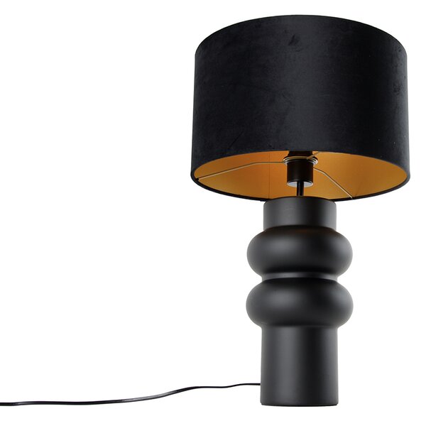 Dizajnová stolná lampa čierna s tienidlom z čierneho zamatu so zlatom 35 cm - Alisia