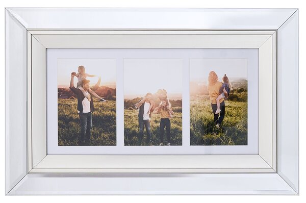 Fotorámik strieborný sklenený zrkadlový 32 x 50 cm na 3 fotografie 10 x 15 cm dekorácie doplnky