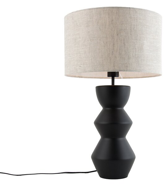 Dizajnová stolná lampa čierna s tienidlom z látky svetlosivý 35 cm - Alisia