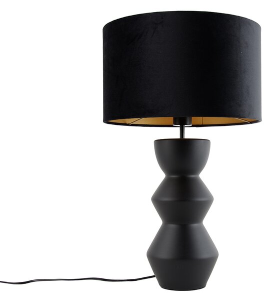Dizajnová stolná lampa čierna s tienidlom z velúru čierna so zlatom 35 cm - Alisia