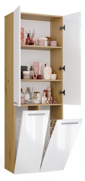 TP Living Koupelnová skříňka s 2 koši na prádlo NEL 2K DD bílý lesk/dub Artisan