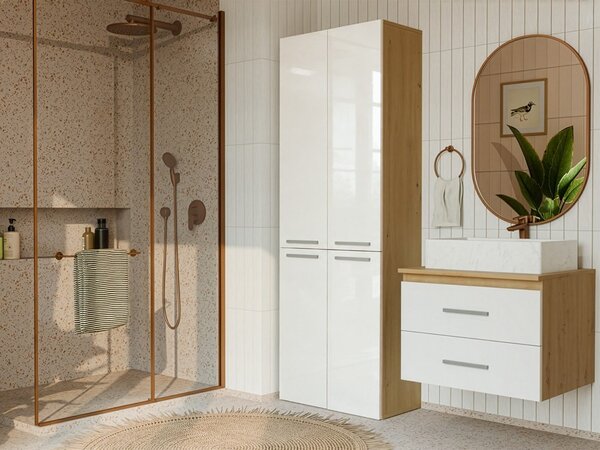 TP Living Koupelnová skříňka s 2 koši na prádlo NEL 2K DD bílý lesk/dub Artisan