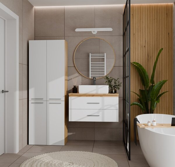 TP Living Koupelnová skříňka s košem na prádlo NEL 1K DD bílá/dub Artisan
