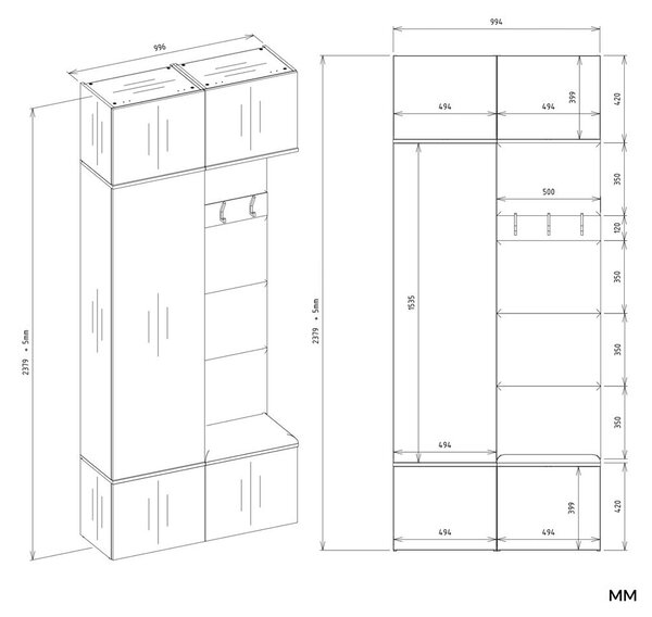 TP Living Předsíňová stěna Haga 1Sz1W 100 cm bílá
