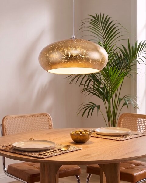 Závesná lampa zlatá kov PVC 160 cm tienidlo s popraskaným efektom moderný glamour štýl osvetlenie obývačka jedáleň