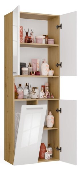TP Living Koupelnová skříňka s košem na prádlo NEL 1K DK bílý lesk/dub Artisan
