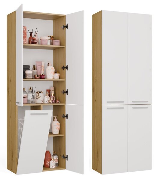 TP Living Koupelnová skříňka s košem na prádlo NEL 1K DD bílá/dub Artisan