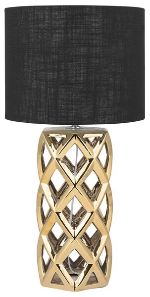 Stolná lampa zlatý keramický podstavec 71 cm čierne látkové tienidlo okrúhle v tvare bubna moderný glamour štýl obývačka spálňa