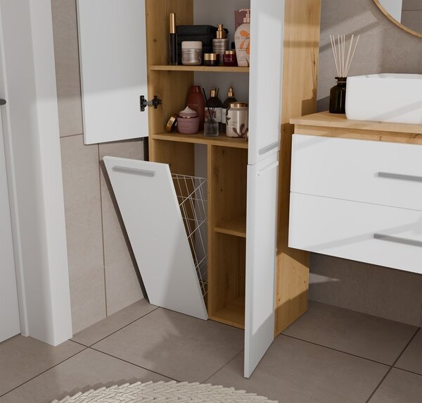TP Living Koupelnová skříňka s košem na prádlo NEL 1K DD bílá/dub Artisan