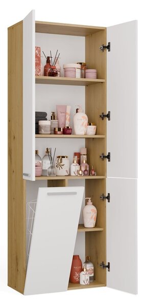 TP Living Koupelnová skříňka s košem na prádlo NEL 1K DD bílá/dub Artisan