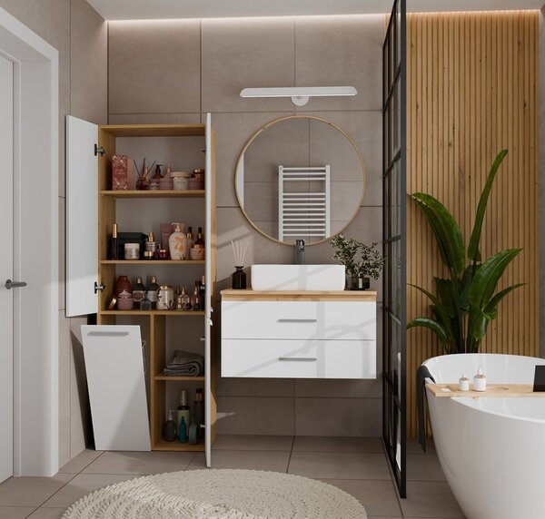TP Living Koupelnová skříňka s košem na prádlo NEL 1K DD bílá/dub Artisan