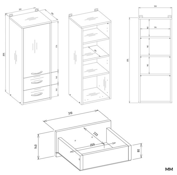 TP Living Závěsná koupelnová skříňka Nina W1D2S 35 cm kašmírová