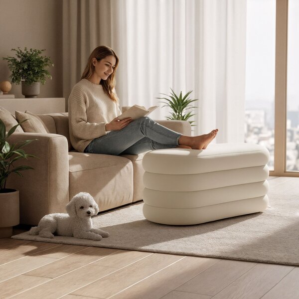 Ak furniture Taburet Puffo II krémový