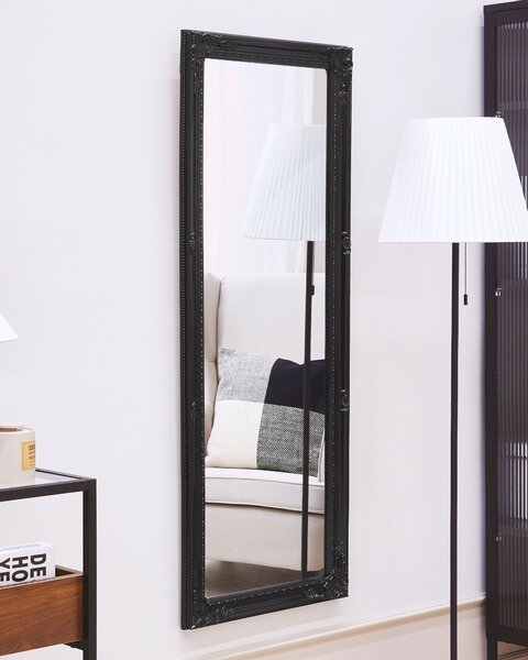 Nástenné zrkadlo čierna syntetický materiál sklo 50 x 130 cm matný povrch obdĺžnikový tvar moderný štýl obývačka spálňa