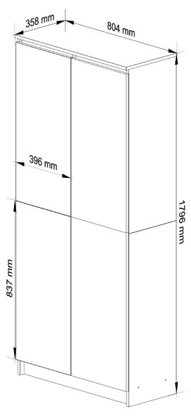 Ak furniture Skriňa na knihy/šatník R 80 cm CLP biela/grafit