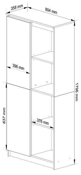 Ak furniture Regál Rexa 80 cm 1 skrinka a 4 police biely
