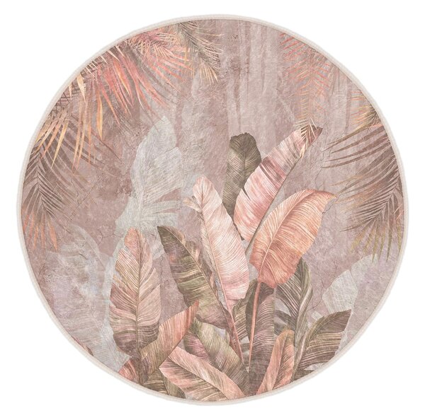 Svetloružový prateľný okrúhly koberec ø 150 cm Dusty Leaves – Mila Home