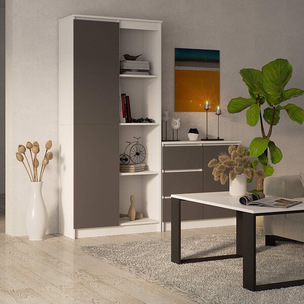 Ak furniture Knižnica R 80 cm CLP biela/grafit