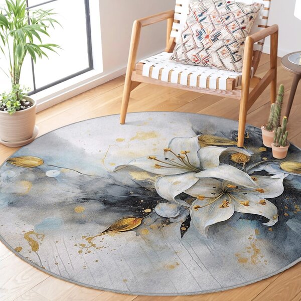 Modro-sivý prateľný okrúhly koberec ø 80 cm Golden Lilly – Mila Home