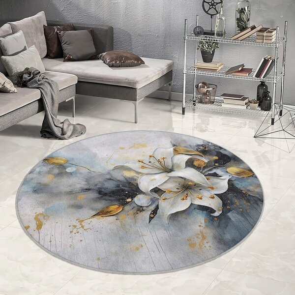 Modro-sivý prateľný okrúhly koberec ø 80 cm Golden Lilly – Mila Home