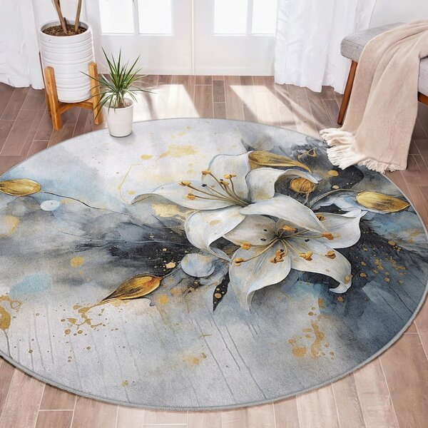 Modro-sivý prateľný okrúhly koberec ø 80 cm Golden Lilly – Mila Home