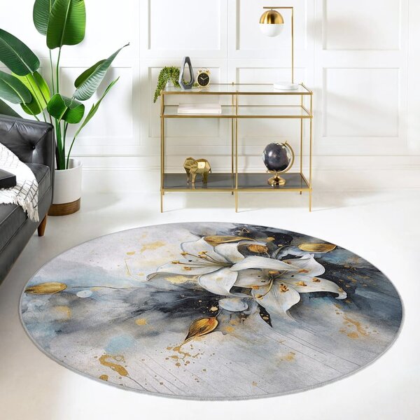 Modro-sivý prateľný okrúhly koberec ø 80 cm Golden Lilly – Mila Home