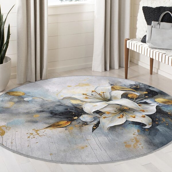 Modro-sivý prateľný okrúhly koberec ø 80 cm Golden Lilly – Mila Home
