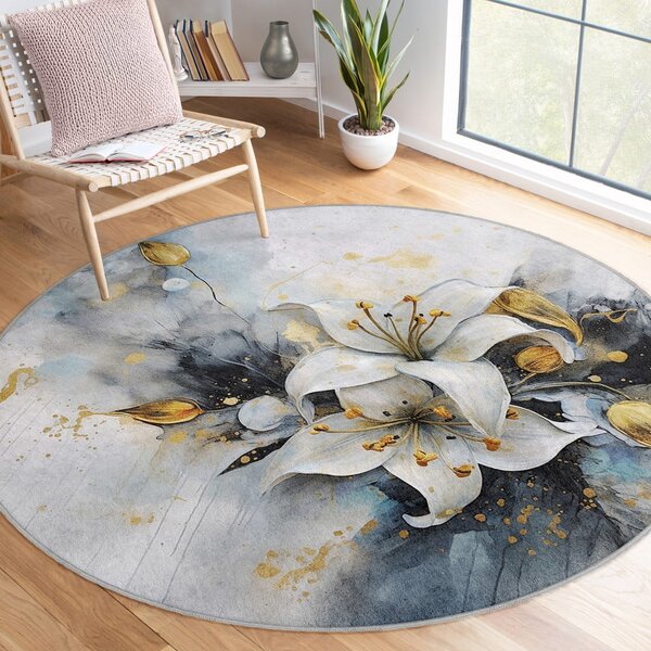 Modro-sivý prateľný okrúhly koberec ø 80 cm Golden Lilly – Mila Home