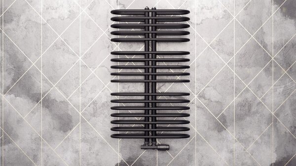 Regnis LEVEL II, vykurovacie teleso 600x1380mm so stredovým pripojením 50mm, 1296W, čierna matná, LEVEL1380/600/D50/BLACK