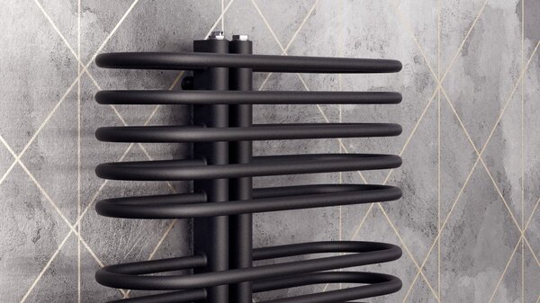 Regnis LEVEL II, vykurovacie teleso 600x1380mm so stredovým pripojením 50mm, 1296W, čierna matná, LEVEL1380/600/D50/BLACK