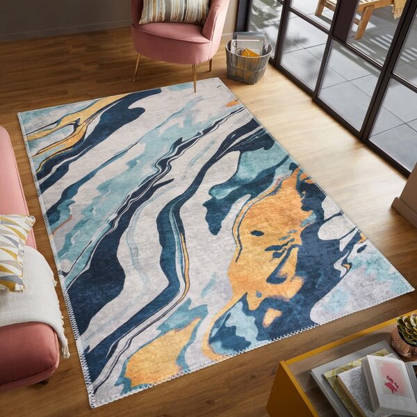 Žltý/modrý prateľný koberec 80x150 cm Colors of Joy – Vitaus