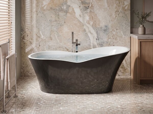 Voľne stojaca vaňa čierna lesklá sanitárny akrylát 170 x 80 cm pre jednu osobu oválna moderný minimalistický dizajn