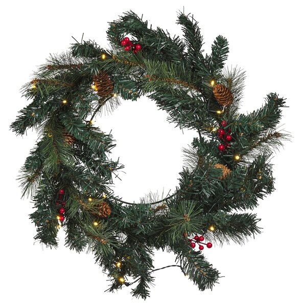 Vianočný veniec zelený syntetický materiál okrúhly 60 cm LED svetielka závesný interiérový doplnok