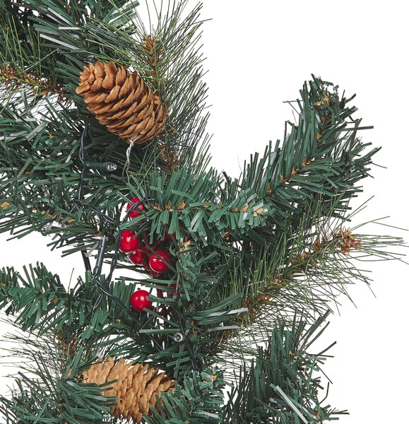 Vianočný veniec zelený syntetický materiál okrúhly 60 cm LED svetielka závesný interiérový doplnok