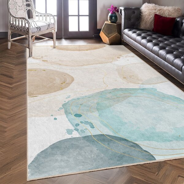Krémovo-tyrkysový prateľný behúň 80x200 cm Puddle – Mila Home