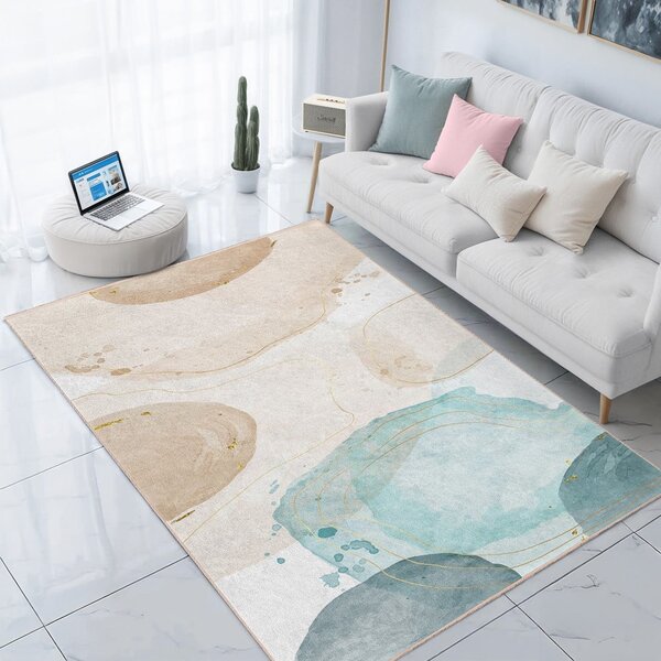Krémovo-tyrkysový prateľný behúň 80x200 cm Puddle – Mila Home