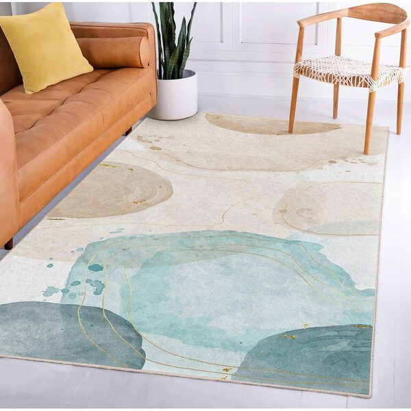 Krémovo-tyrkysový prateľný behúň 80x200 cm Puddle – Mila Home