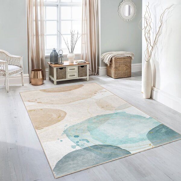 Krémovo-tyrkysový prateľný behúň 80x200 cm Puddle – Mila Home