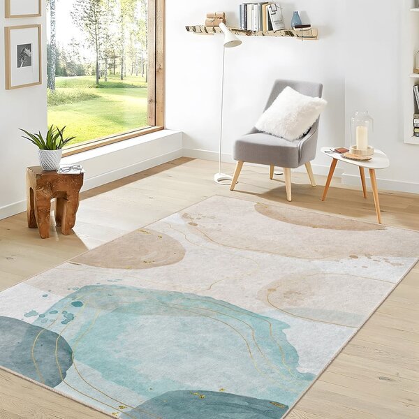 Krémovo-tyrkysový prateľný behúň 80x200 cm Puddle – Mila Home